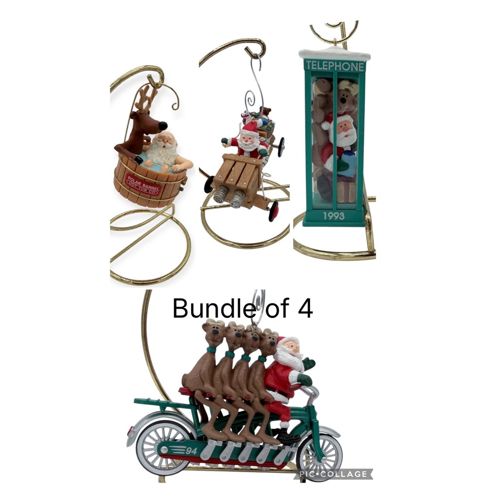 Hallmark Keepsake Ornaments Bundle Vintage Santa Reindeer Motorcycle 4pc